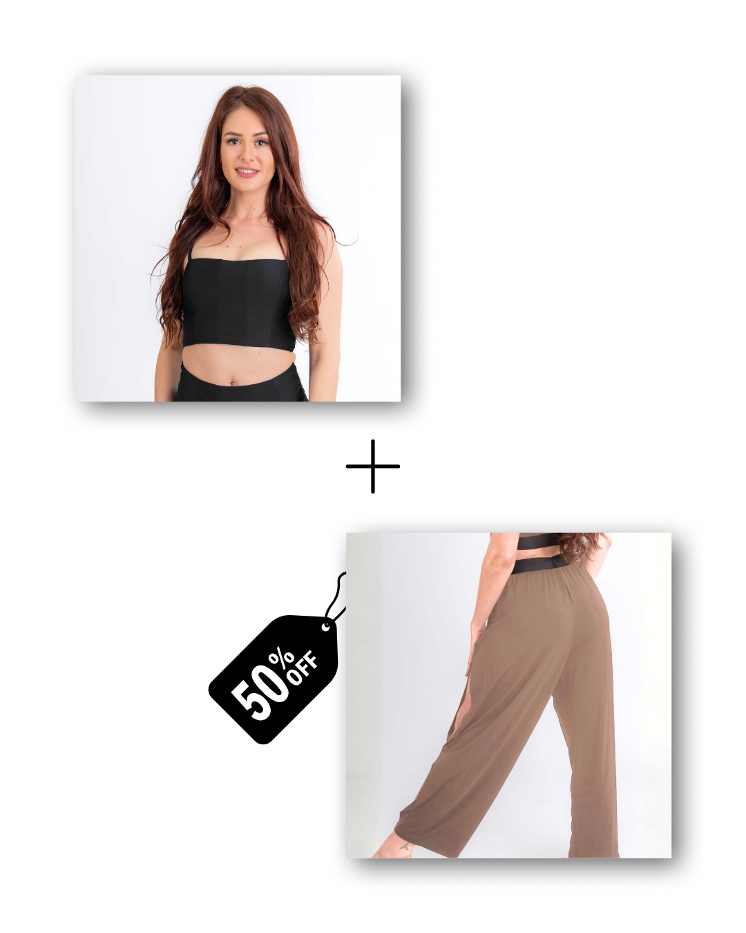 Corset top in classic black / pre-workout & flow pants in cloudy taupe bundle