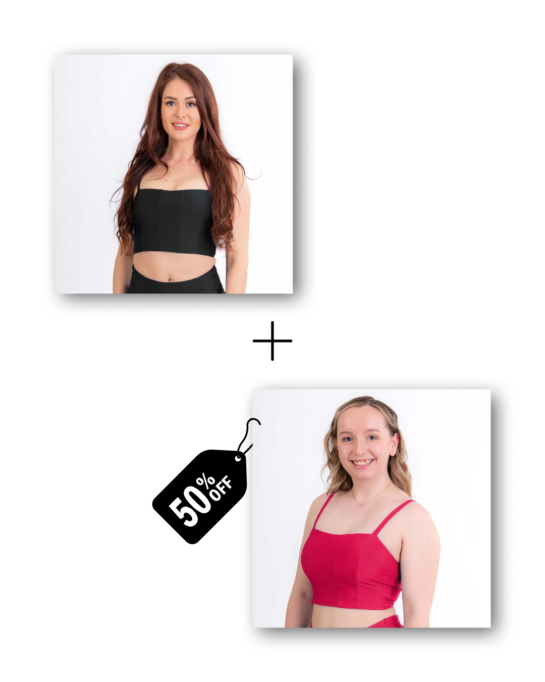 Corset top bundle in classic black / dangerously pink