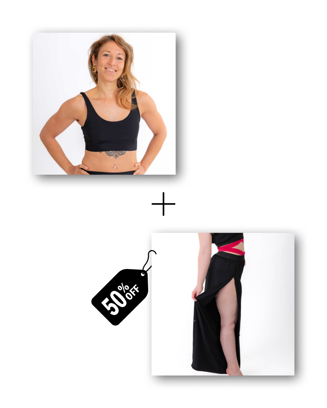 Basic top in ribbed black / pre-workout & flow pants in classic black bundle