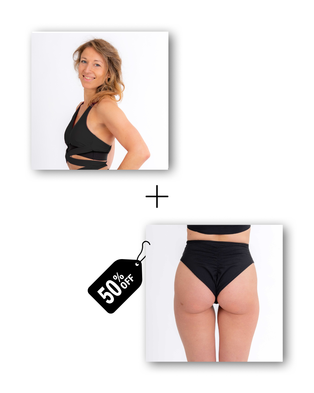 Wrap top in classic black / A-line shorts in ribbed black bundle