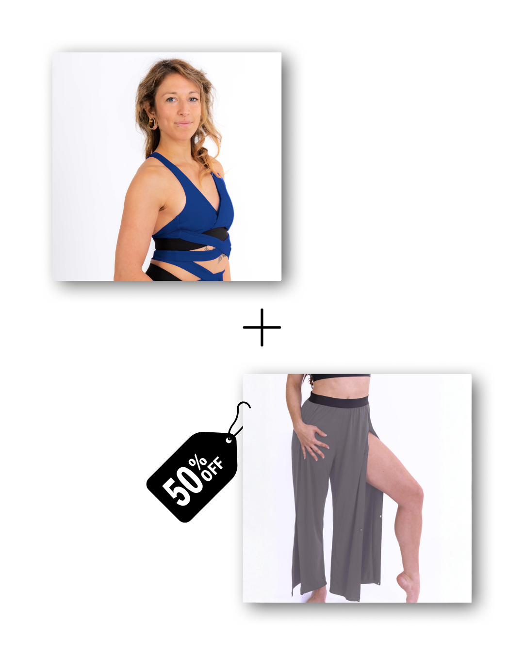 Wrap Top in deep blue sea / Pre-Workout & Flow Pants Bundle in mouse gray
