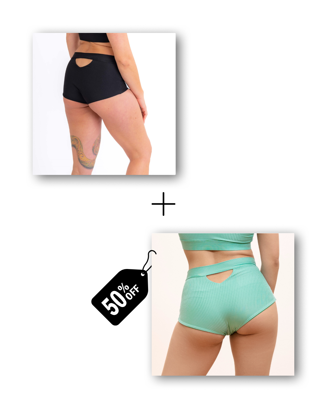 Basic shorts bundle in ribbed black / ribbed ocean mint