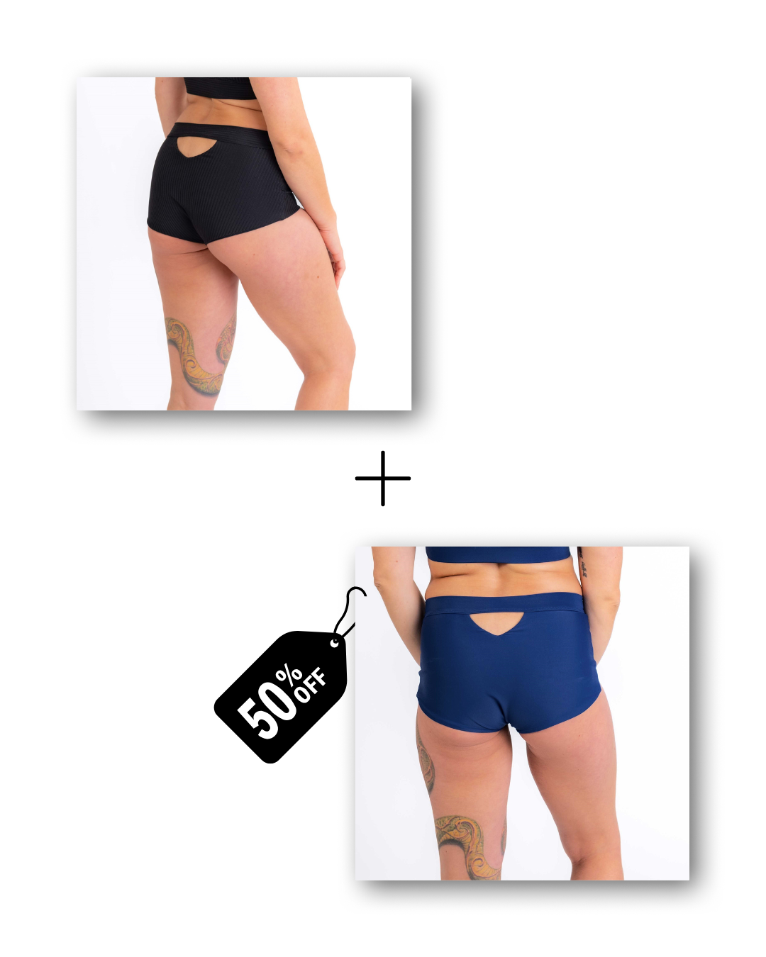 Basic shorts bundle in ribbed black / deep blue sea 