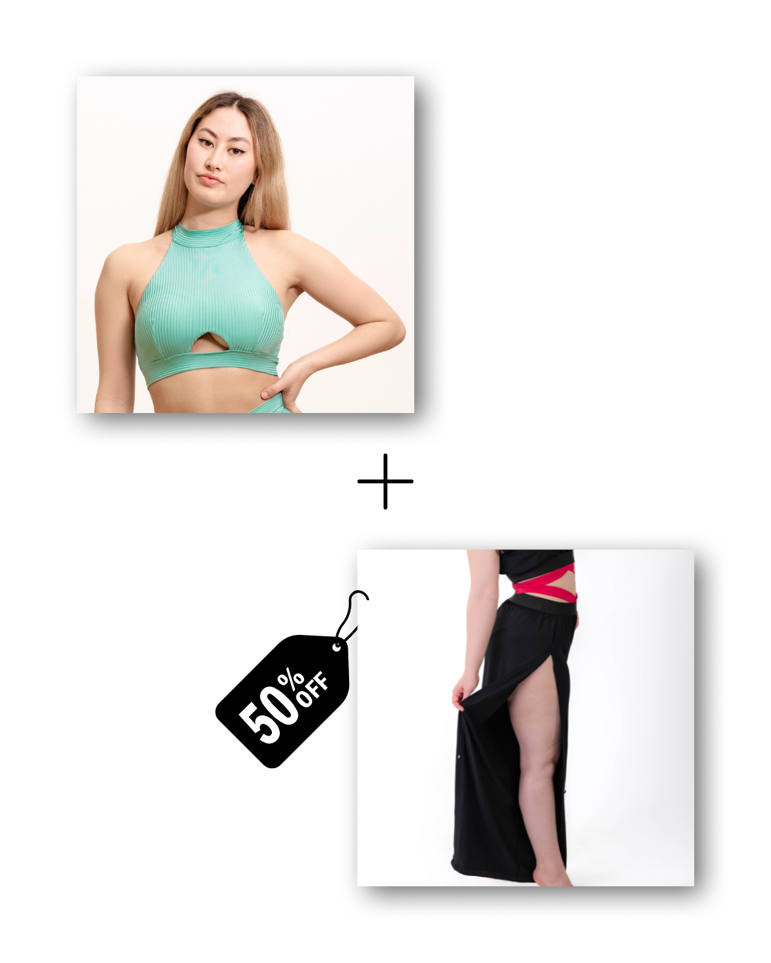 A-Line Top in ribbed ocean mint / Pre-Workout &amp; Flow Pants in classic black Bundle 