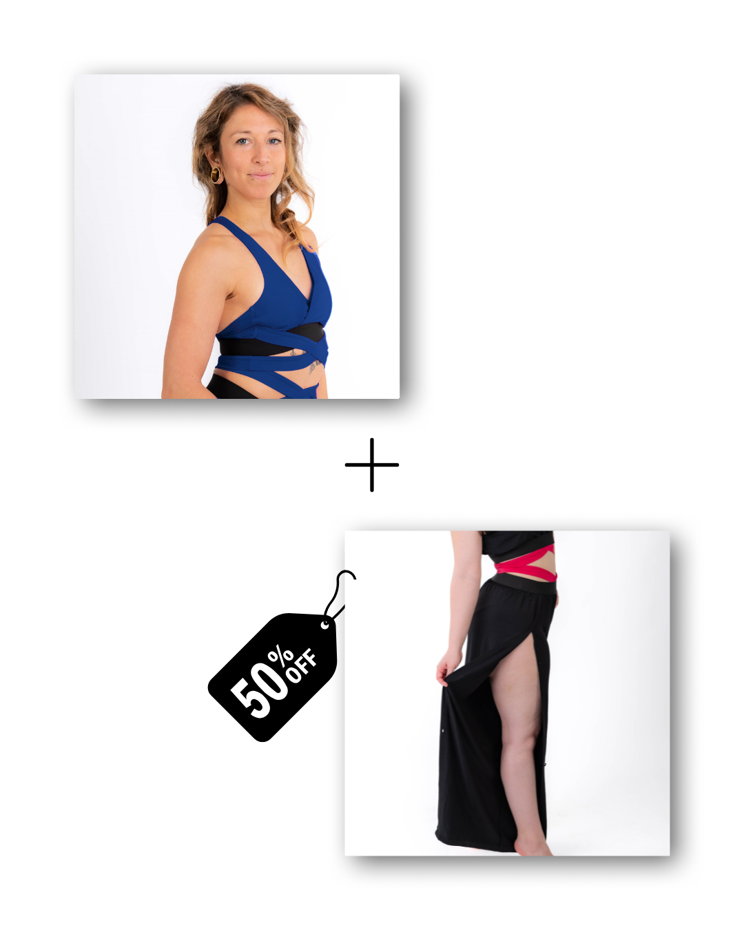 Wrap top in deep blue sea / Pre-Workout &amp; Flow Pants Bundle in classic black 