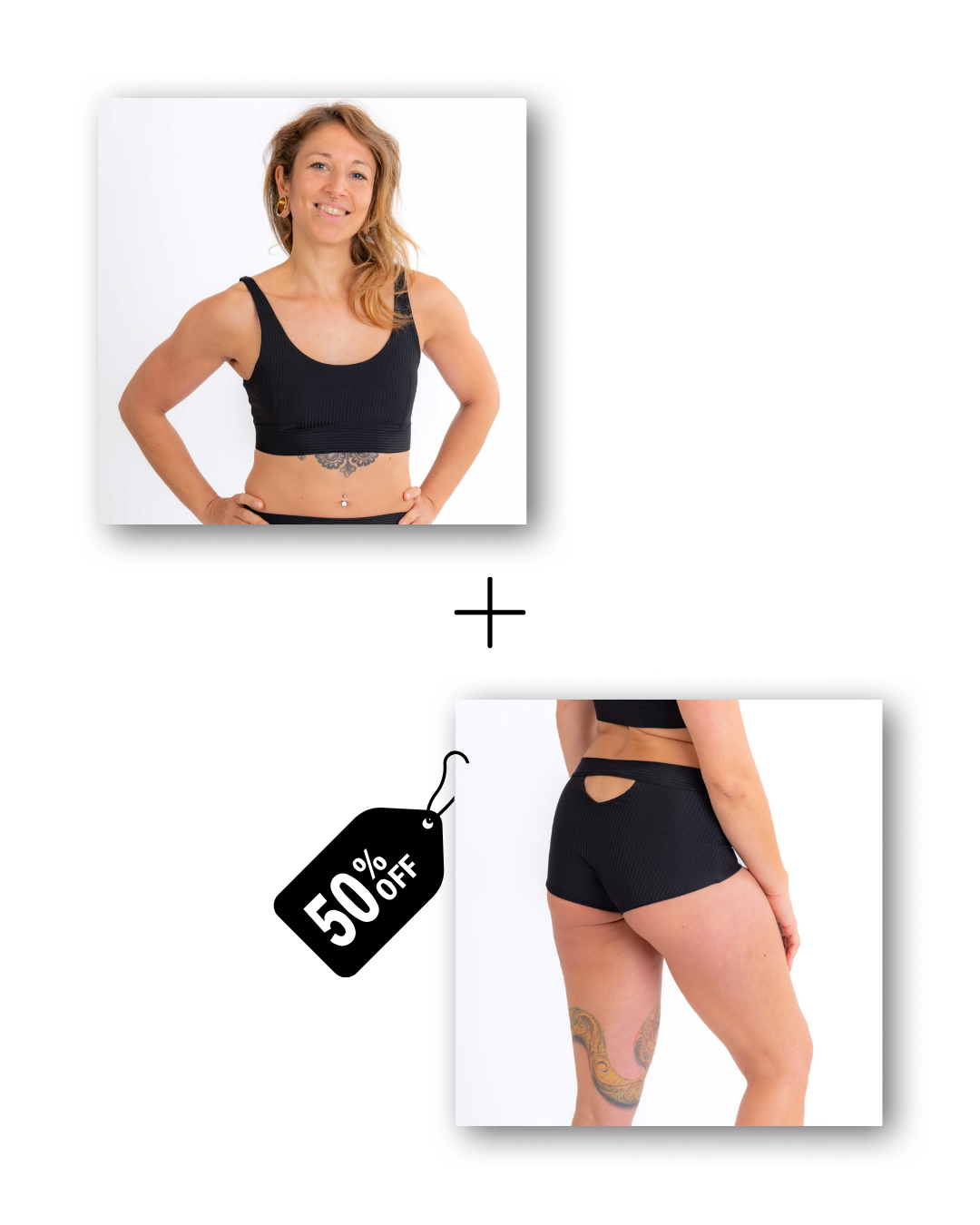 Basic set bundle in ribbed black 