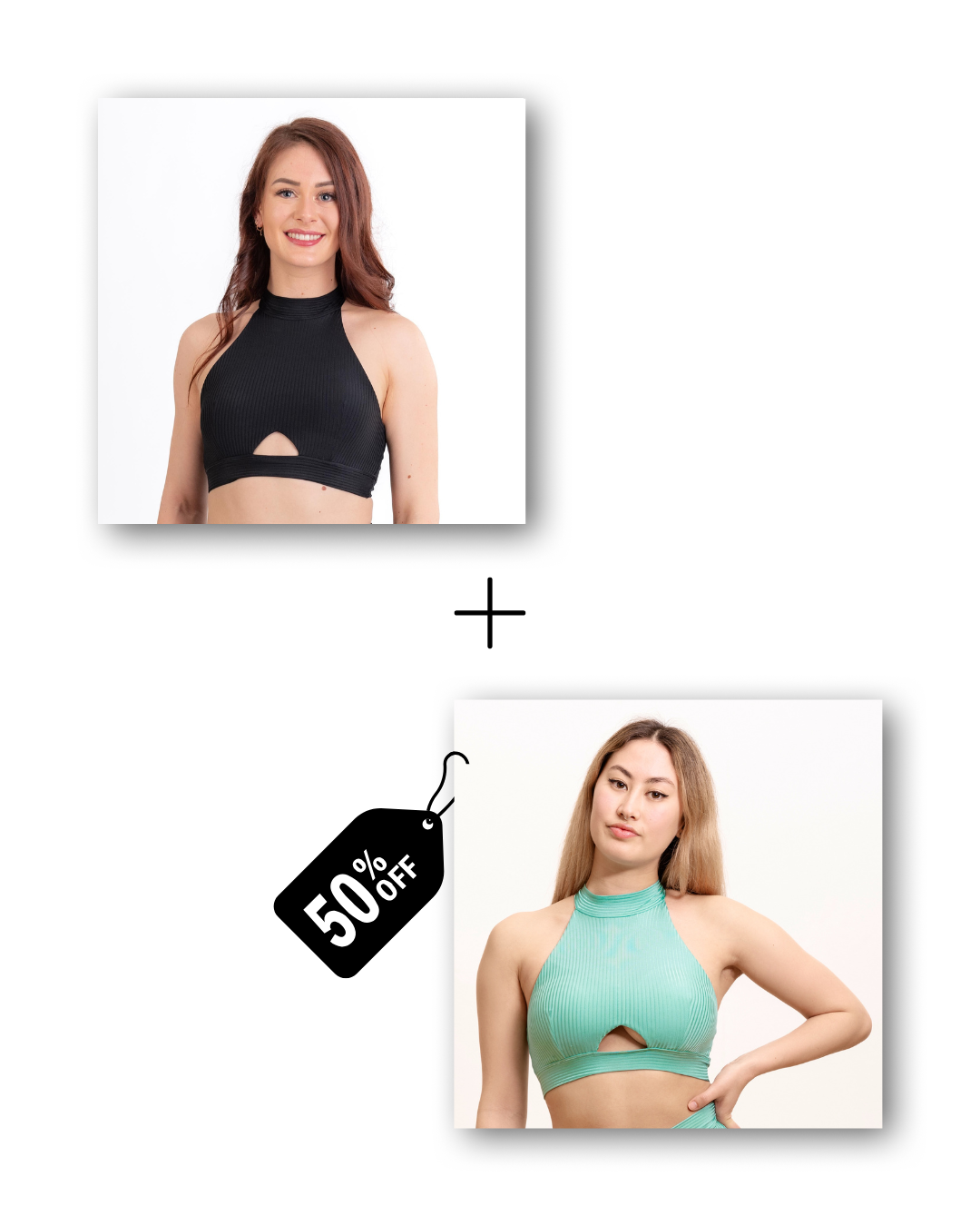 A-Line Top Bundle in ribbed black / ribbed ocean mint 