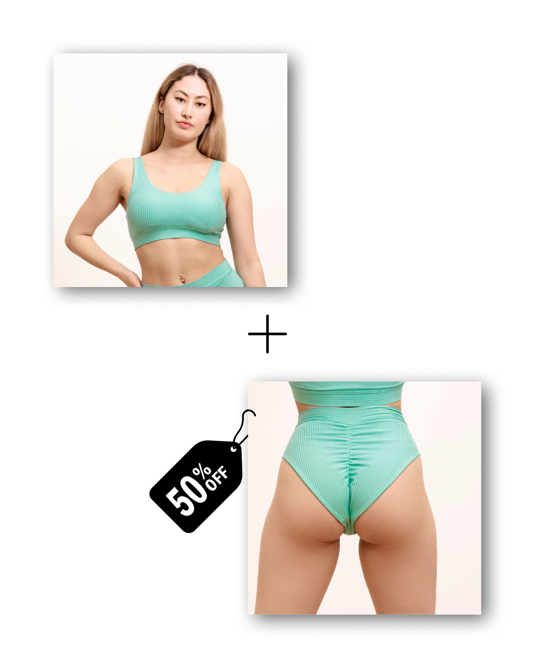 Basic Top &  A-Line Shorts Bundle in ribbed ocean mint