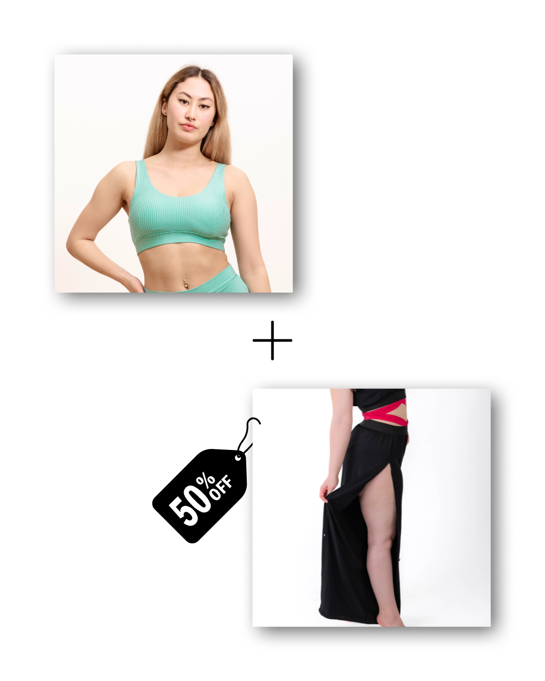 Basic Top in ribbed ocean mint / Pre-Workout & Flow Pants in classic black Bundle