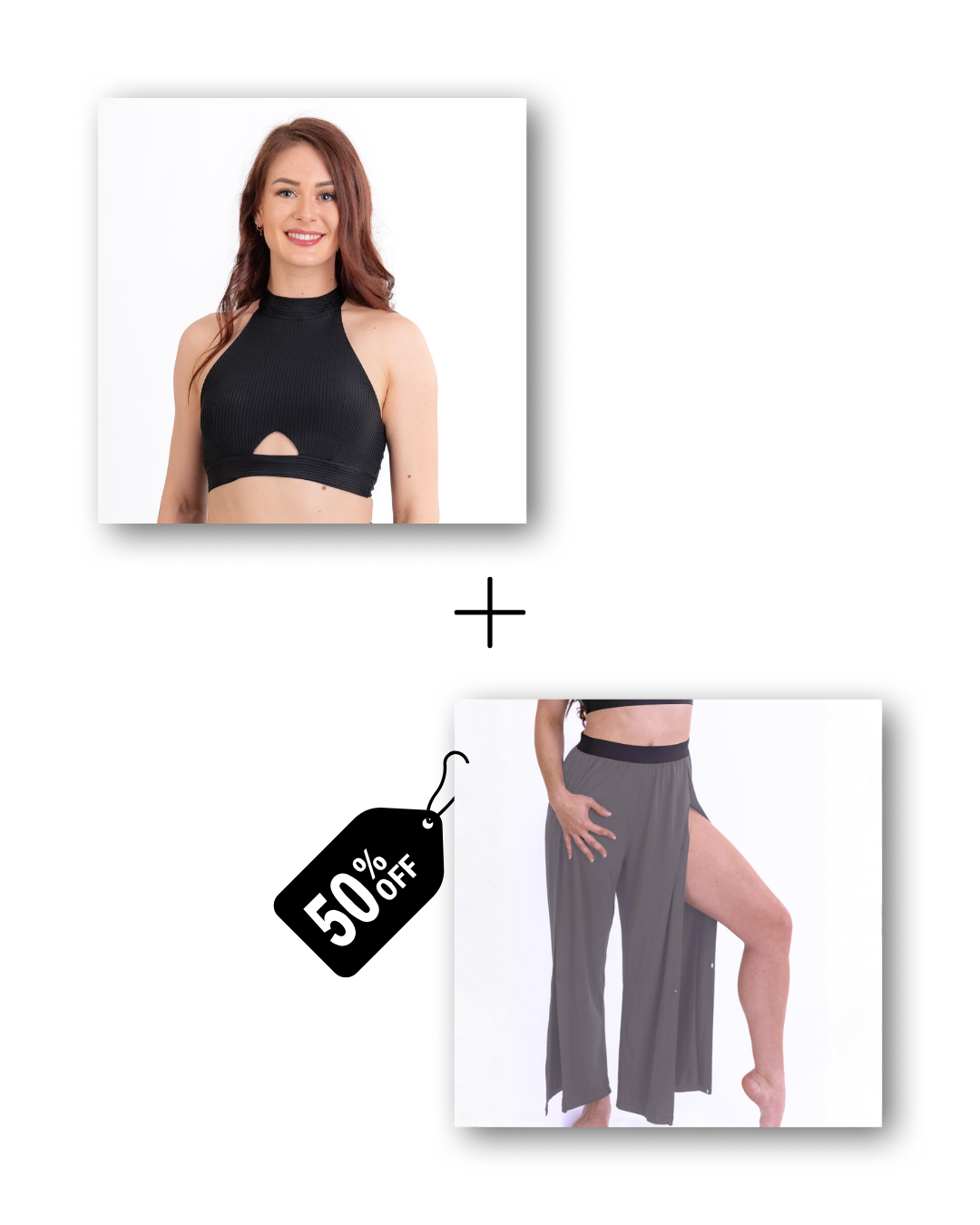 A-Line Top in ribbed black / Pre-Workout &amp; Flow Pants in mouse gray Bundle 