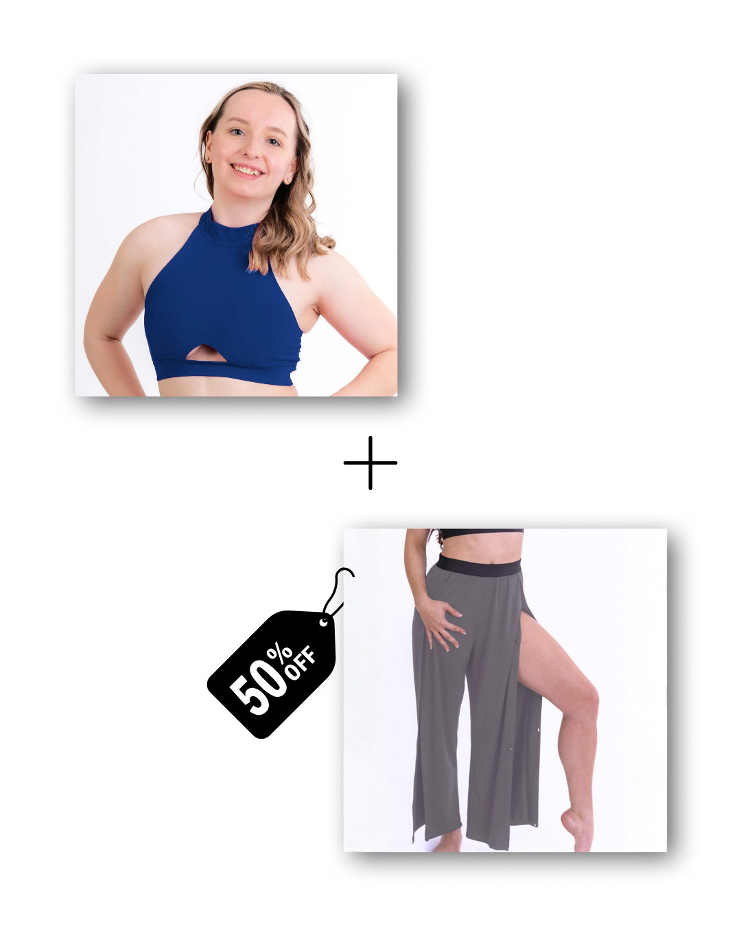 A-Line Top in deep blue sea / Pre-Workout &amp; Flow Pants in mouse gray Bundle 